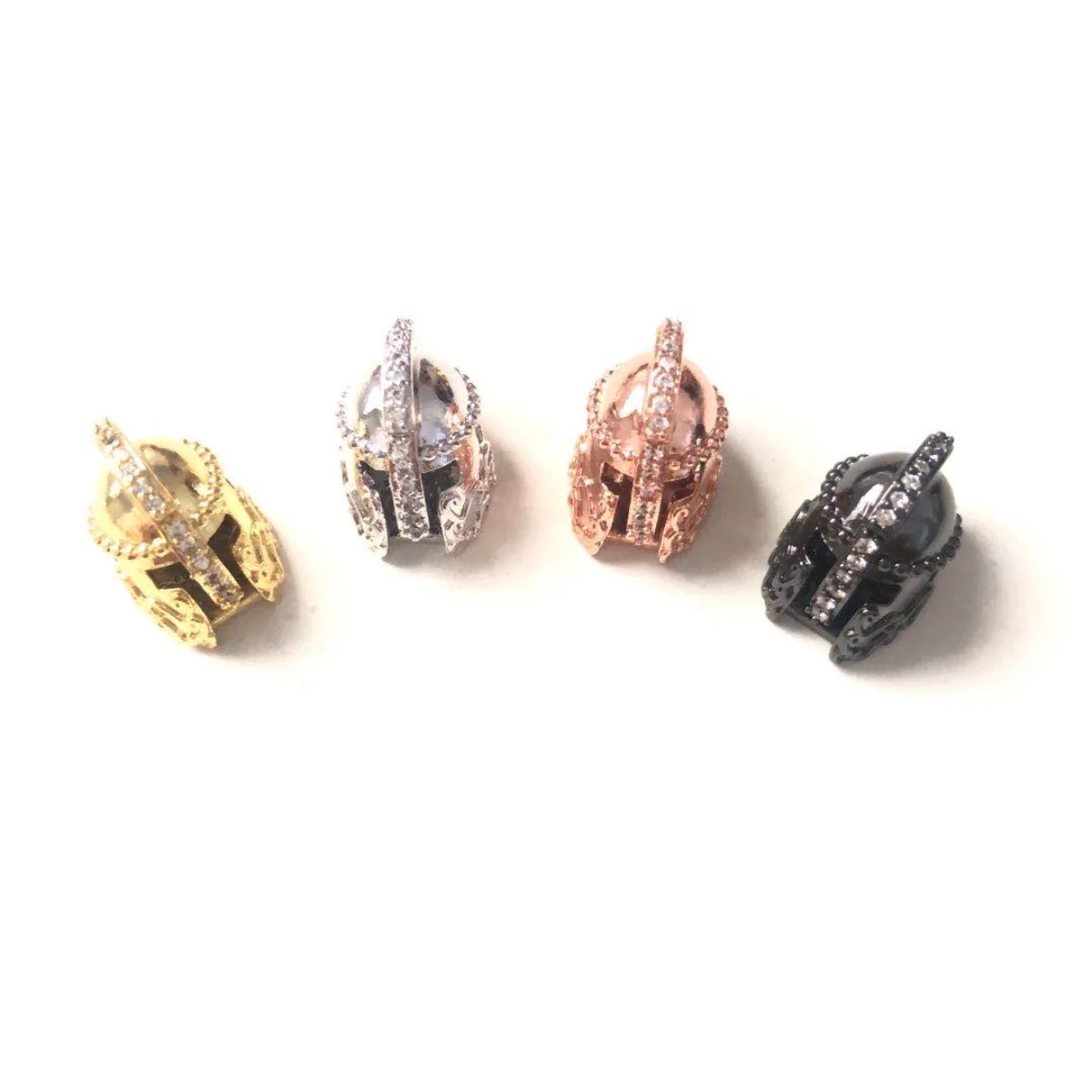 

10pcs Clear Zirconia Micro Pave Warrior Helmet Spacers Beads for Men Bracelet Making Bling Gold-Plated Jewelry Finding Wholesale