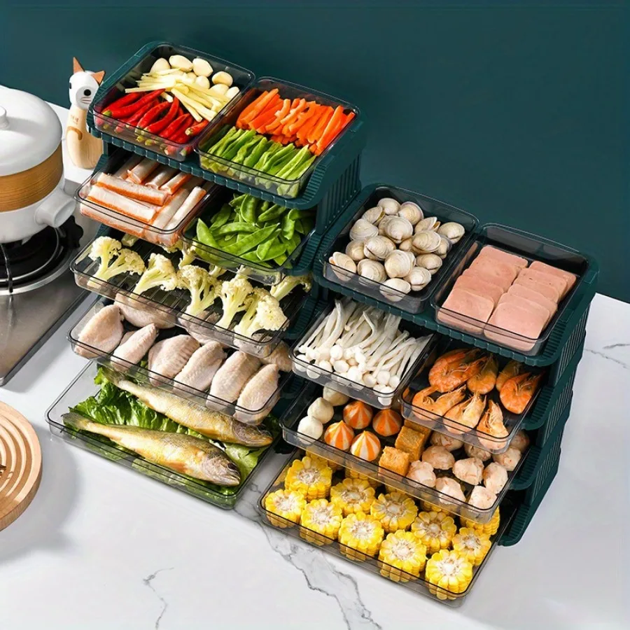 3/4/5pcs Pull-out kitchen dining pan Multi-functional storage layered large dish tray holder Hot pot side dishes 3