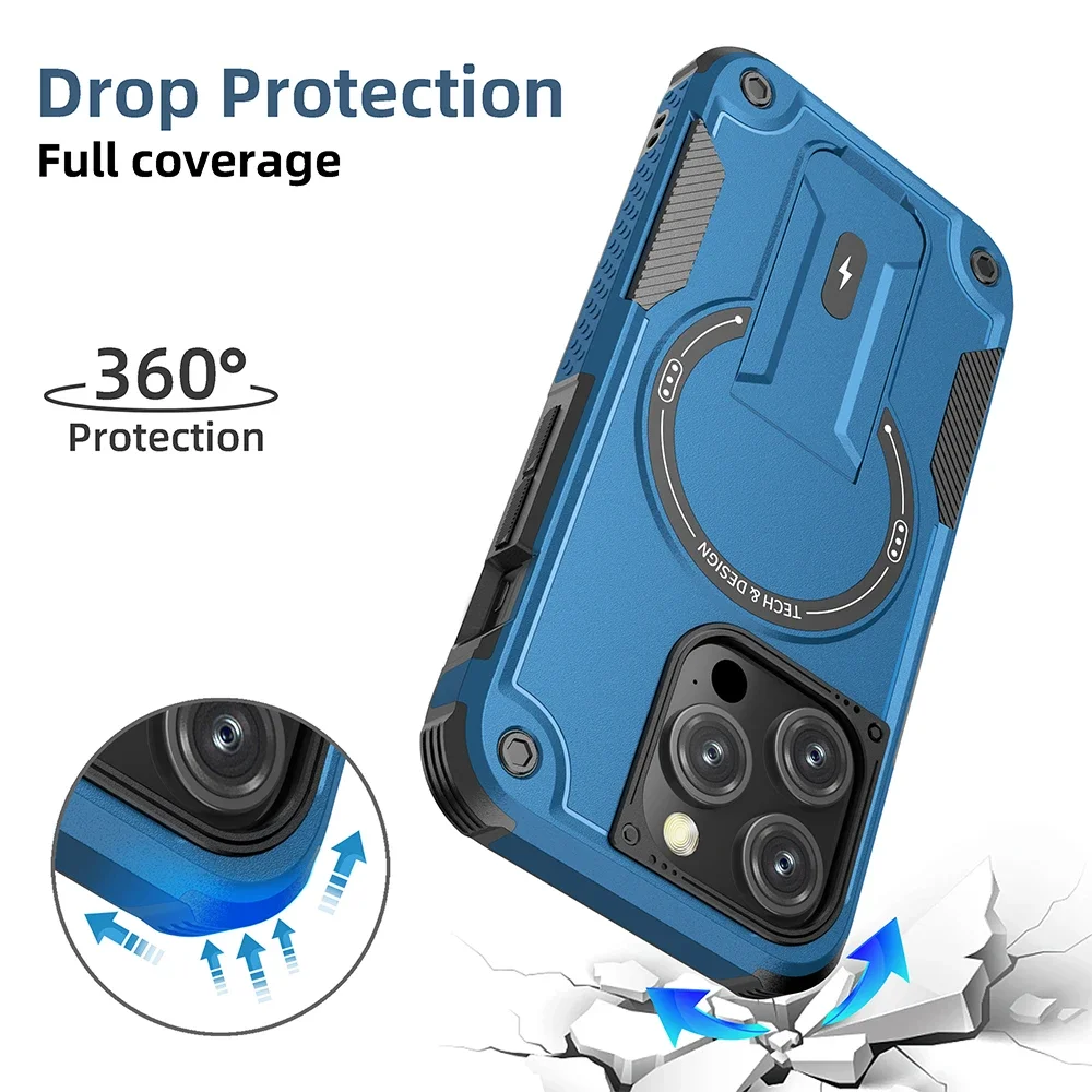 Magnetic Stand Invisible Phone Case with Wireless Charging and Anti-Fall Protection