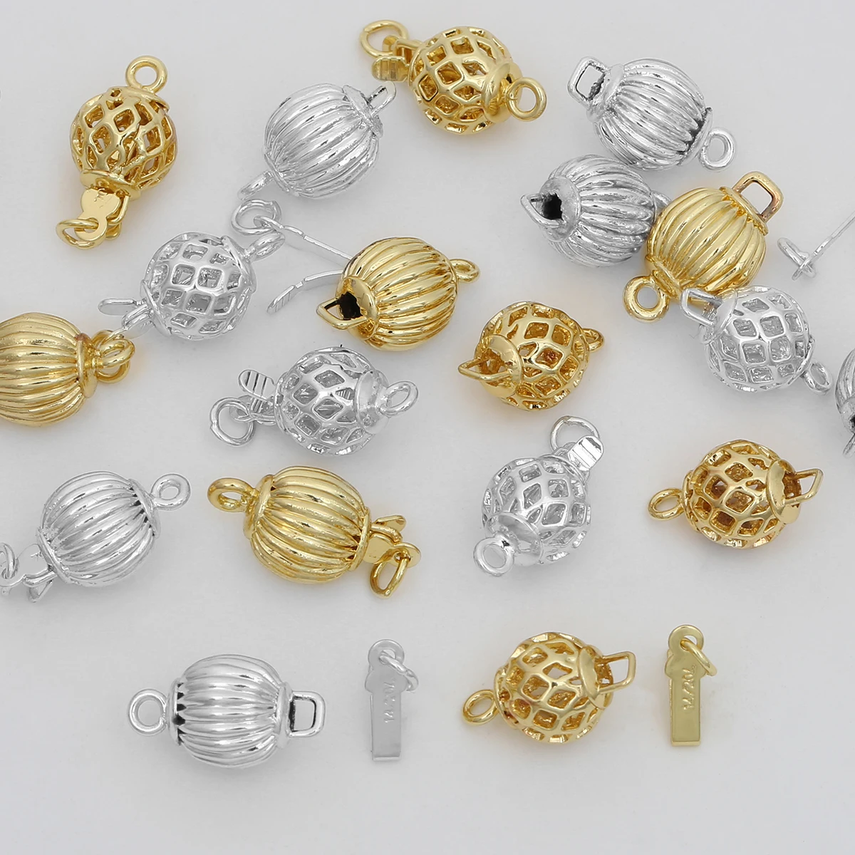

14K Gold/Silver 2Color Brass Spherical Hollow Buckle Necklace Connect Clasp Jewelry Making Supplies DIY Findings Accessories
