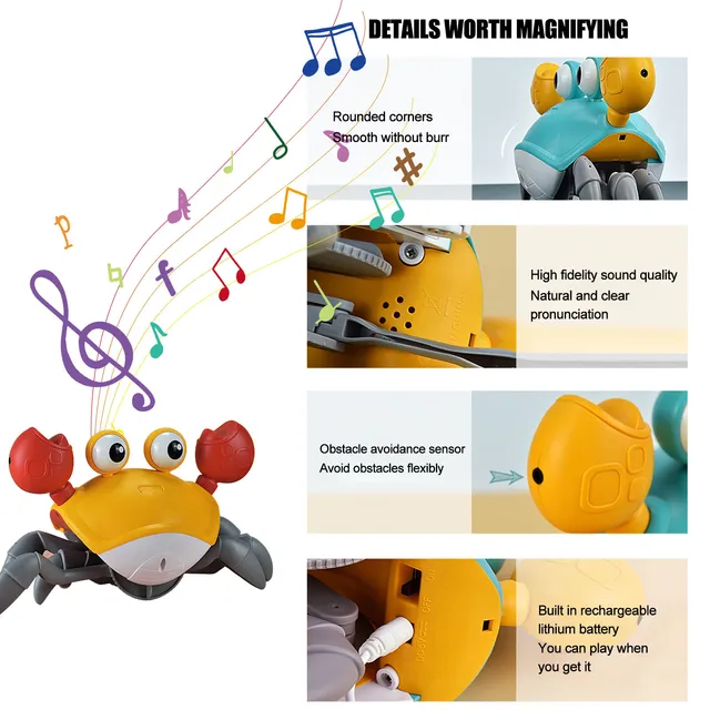 Electronic Toy For Babies Crawling Interactive Crawling Crab Toys With Music And Lights For Kid Baby Toddler Simulation Crab Toy 5