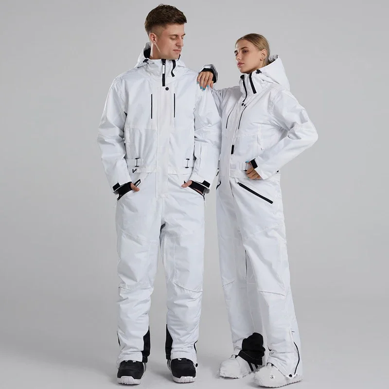 2024 Hooded One Piece Ski Suit Women Waterproof Snow Jumpsuit Man Windproof Winter Female Overalls Outdoor Sport Men Clothes