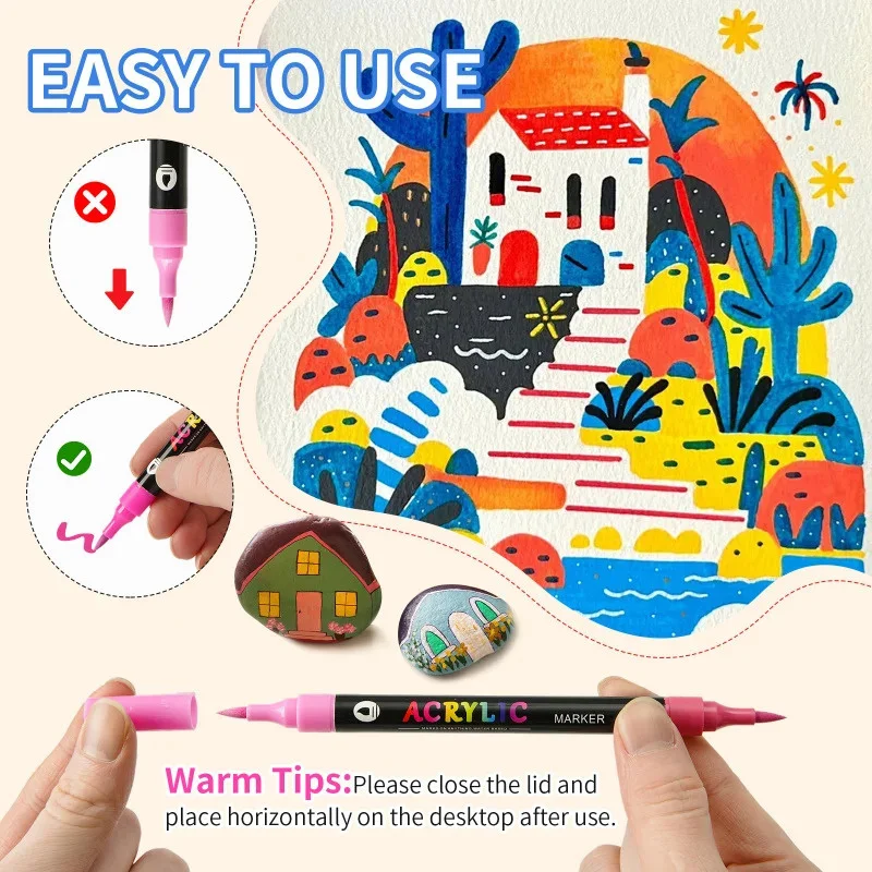 24-96 Colors Pens Set 12-48 Pack Dual Acrylic Paint Markers With Brush Tip And Fine Rock Painting_voghion.com