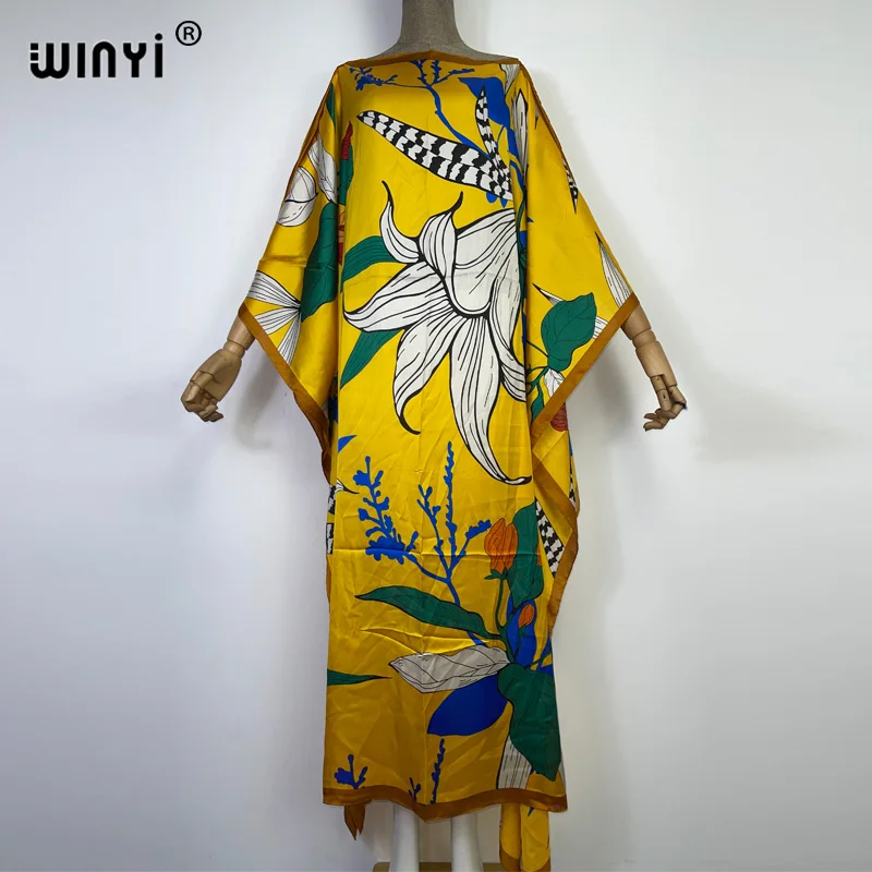 

WINYI 2022 африканская Новинка, женское летнее пляжное повседневное шелковое праздничное Цветочное платье, женское пляжное длинное платье макси, кафтан