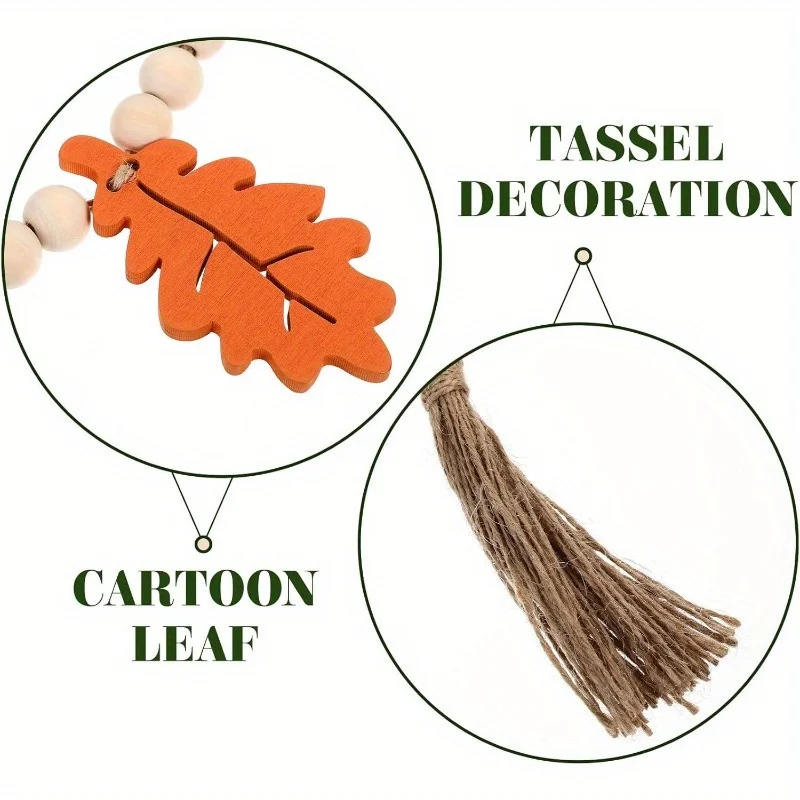 Wreath of Autumn Wood Beads with Tassel, Maple Leaves, Wreath of Wood Beads, Diy Tray Decoration