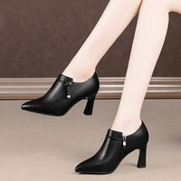 British Style Small Leather Shoes 2024 New Pointed High Heels Women's Spring and Autumn Design Retro Deep Mouth Women's Shoes 2