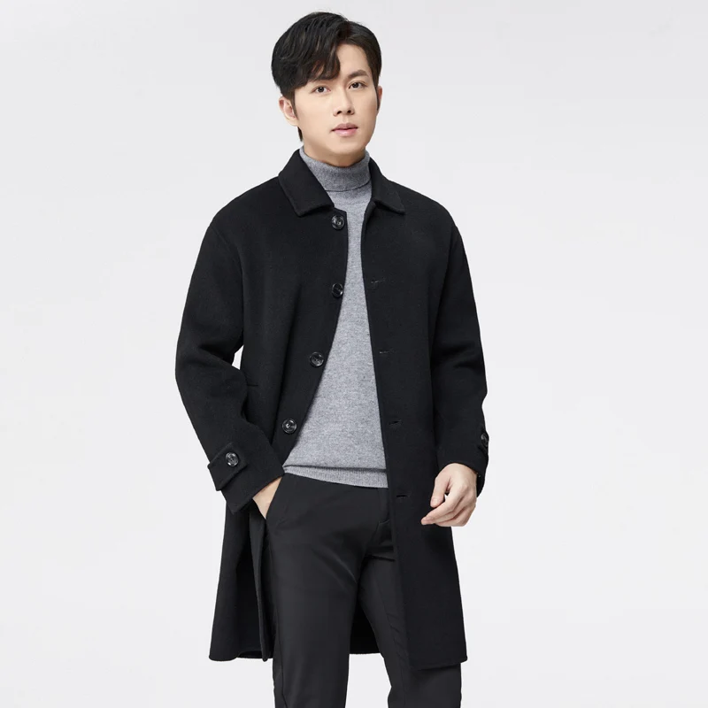 Men's Medium Long Coat 100% Wool Double-Sided Wool High-End Business Windbreaker Single Breasted Wool Coat Best Seller