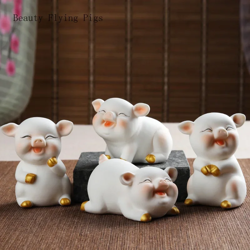 1pc Creative Ceramic Zodiac Pig Ornament Animal Tea Pet Flower Pet Tea Ceremony Tea Table Accessories decorative figurines