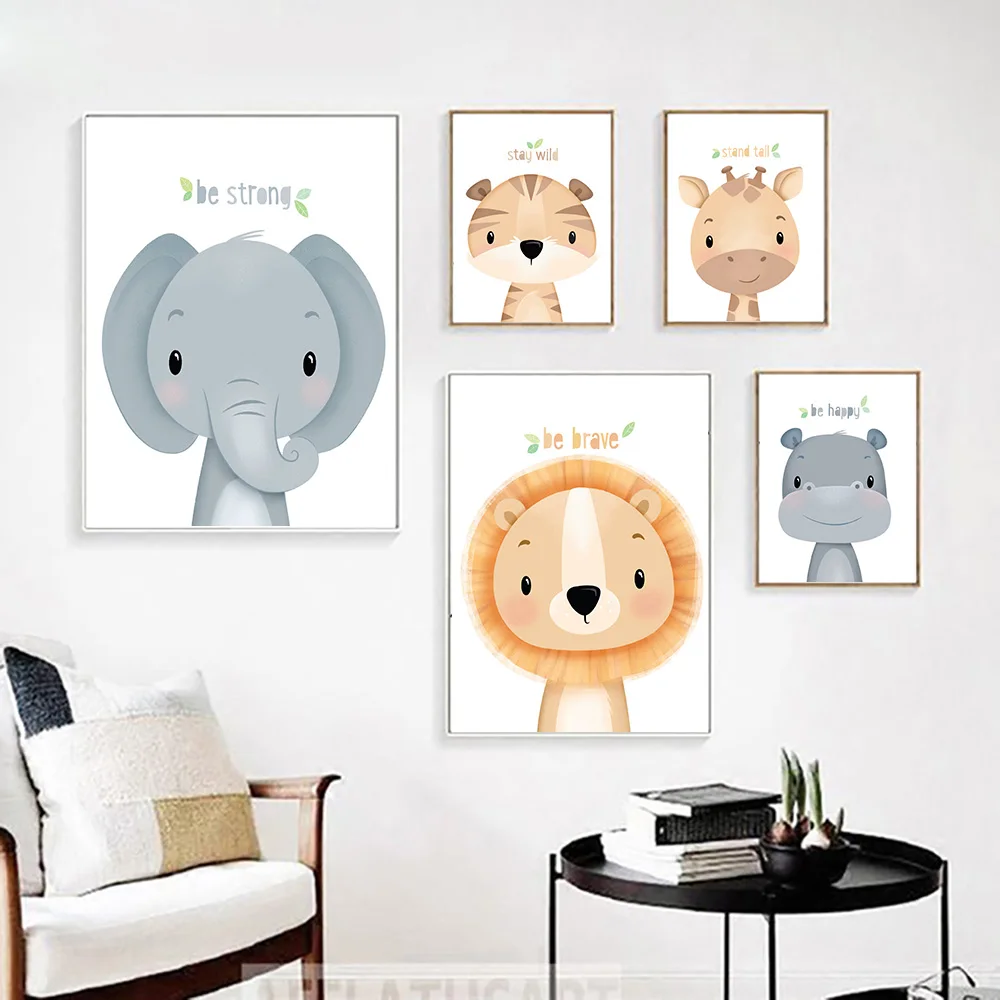 Toile décorative imprimée d'animaux de dessin animé mignon, peinture d'art  mural, photo de bébé éléphant, décoration de chambre d'enfant - AliExpress, image size:1000x1000