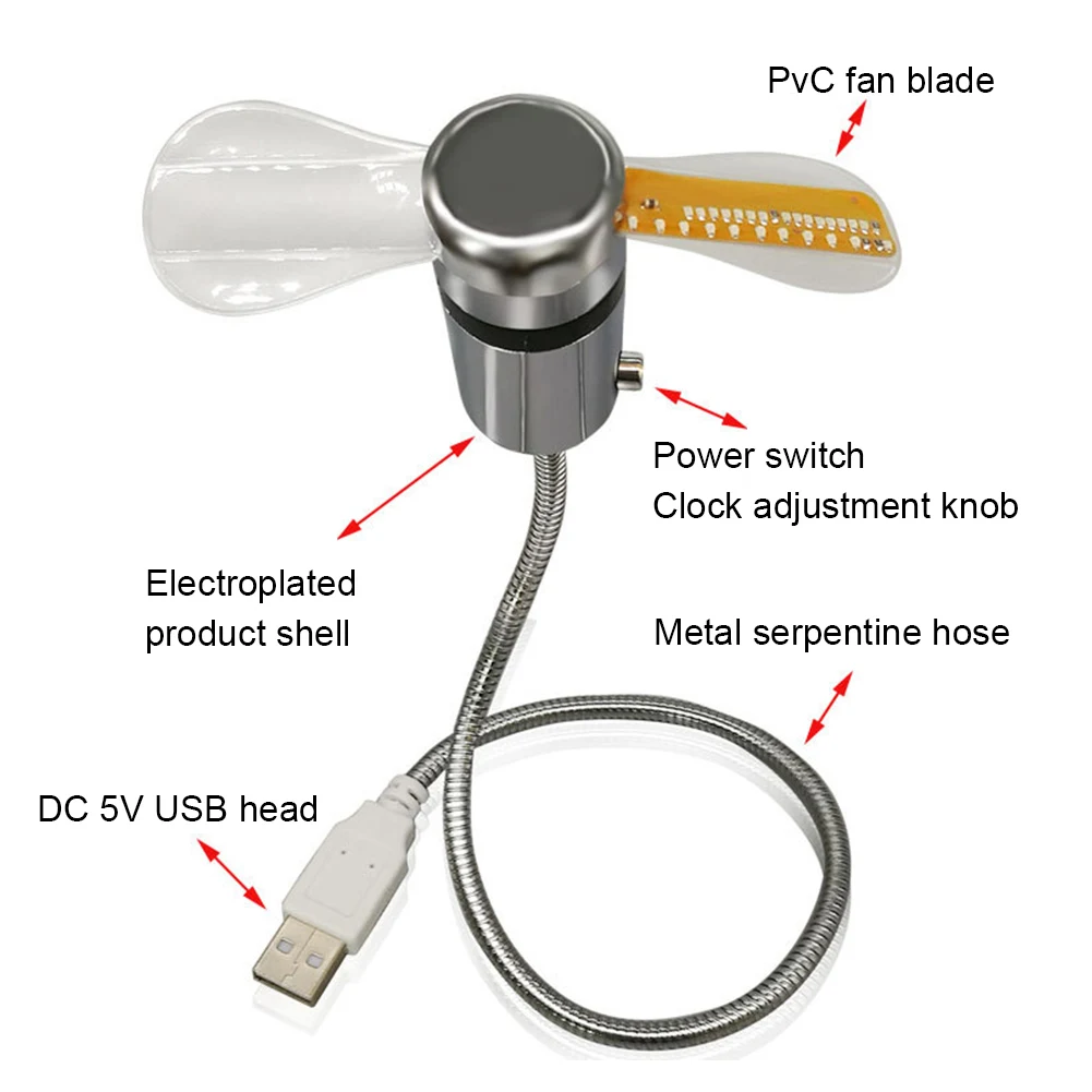 Metal Mini Fan Real Time Display Clock Fans DC 5V Small Night Light USB Powered Mini Cooling Flashing Fan for Laptop PC Notebook mini fan,cooling fan,mini exhaust fan