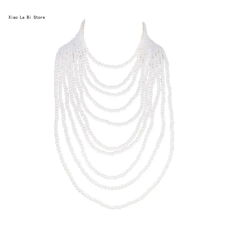 

Многослойная цепочка из искусственного жемчуга, ожерелье из бисера, длинное колье, жемчужные ожерелья, многослойная цепочка для