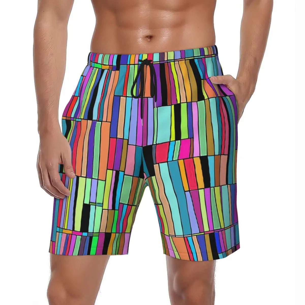 

Colorblock Gym Shorts Summer Abstract bookshelf Sports Surf Board Short Pants Men Comfortable Hawaii Plus Size Swimming Trunks