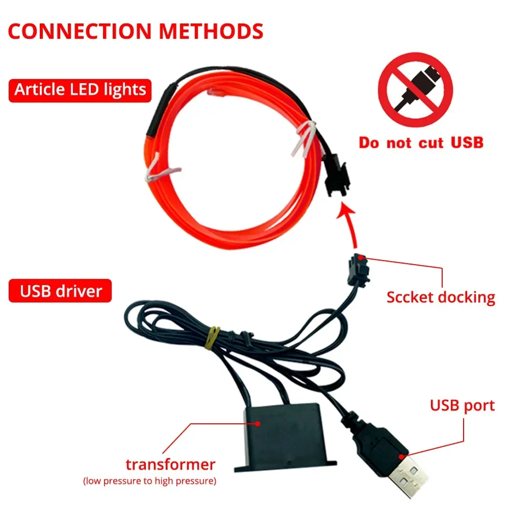 Hot Sale 1M/2M/3M/5M Auto Interieur Verlichting Led Strip Decoratie Slinger Touwbuis Lijn Flexibele Neon Licht Met Usb Drive