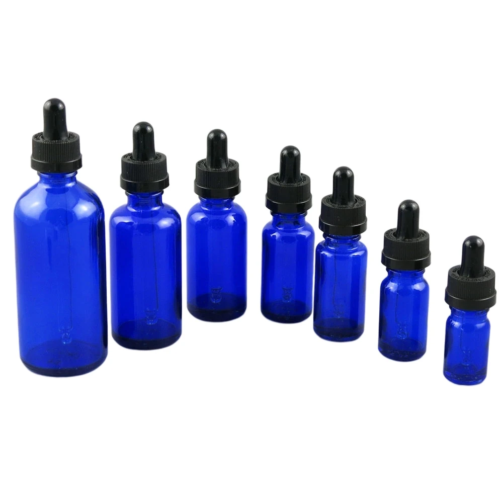 

15pcs/lot 5-100ML Reagent Eye Dropper Drop Blue Glass Essential Oil Liquid Pipette Bottle Refillable Bottles