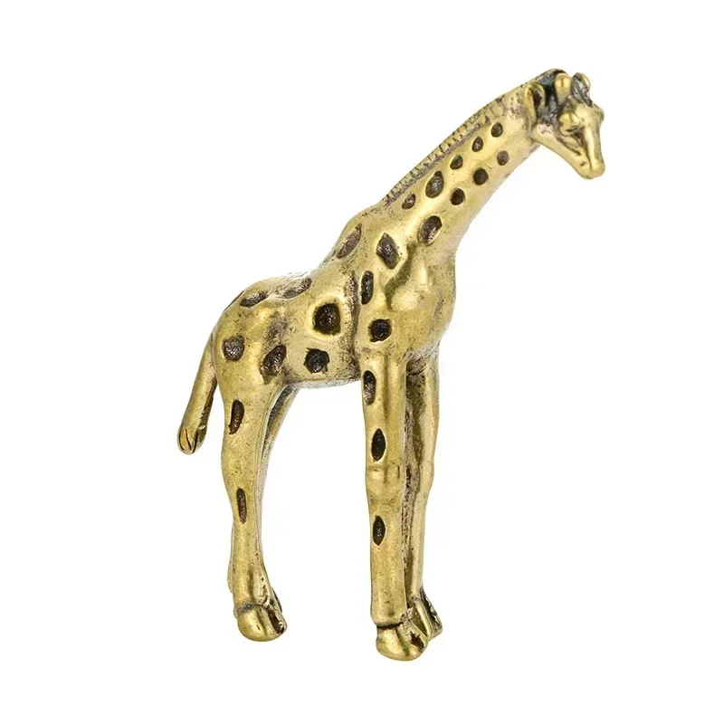 Pure Copper Giraffe Figurine Desktop Decoration Vintage Animal Statue Miniature Ornament Crafts Home Decor Accessories