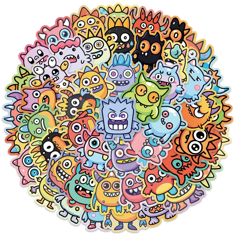 50pcs Cute Horror Monsters Stickers Cartoon Anime Water Bottle Stickers Laptop Luggage Notebook Waterproof Vinyl Bicycle Decals