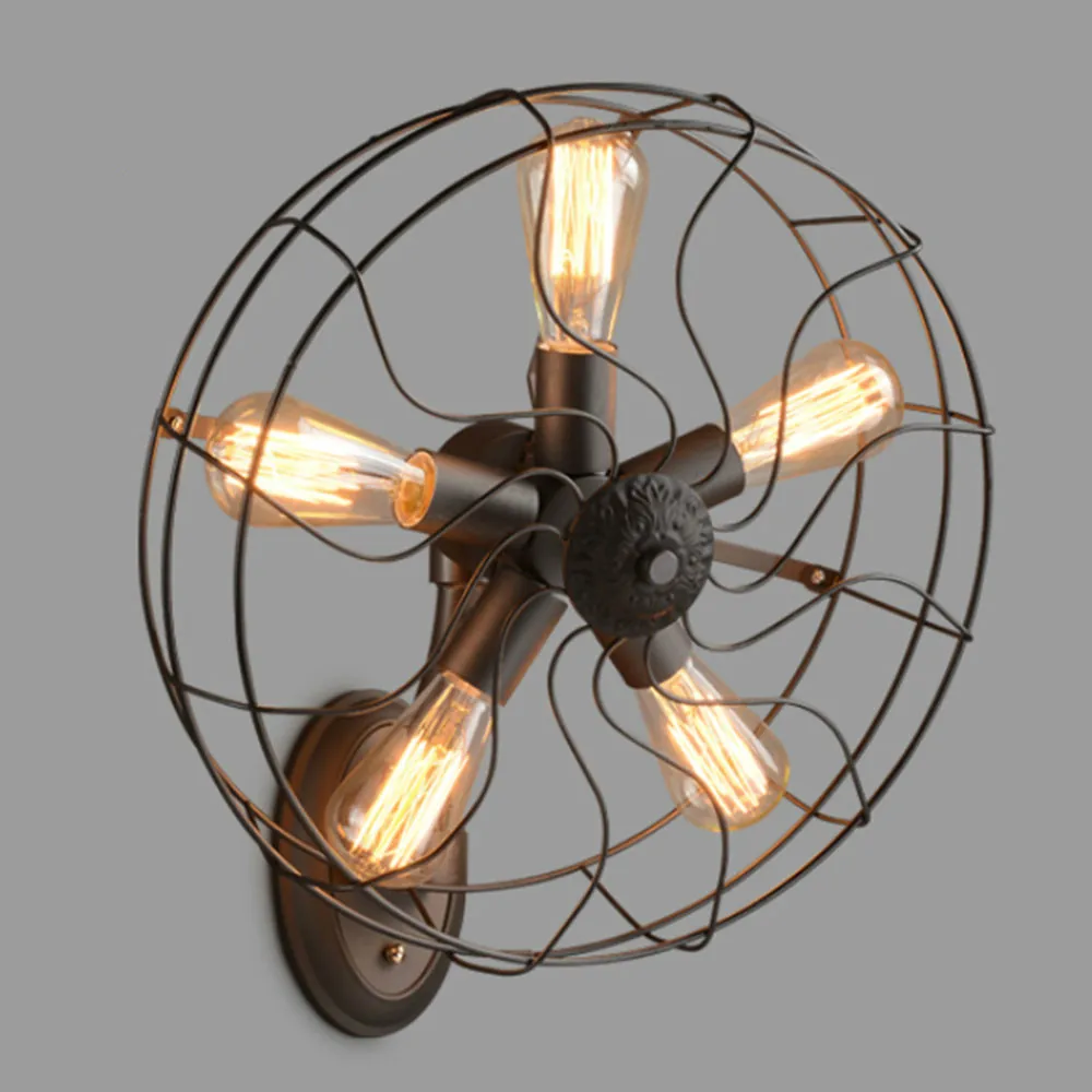 Retro Loft Style vintage Industrial fans Wall Lamp With 5 Head E27 Edison bulb 110/220V  fan lighting  For home