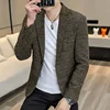 New Simple Atmosphere Men's Small Suit Korean Version Slim Top Handsome Casual Plaid Single Suit Trend Formal Coat Men 3