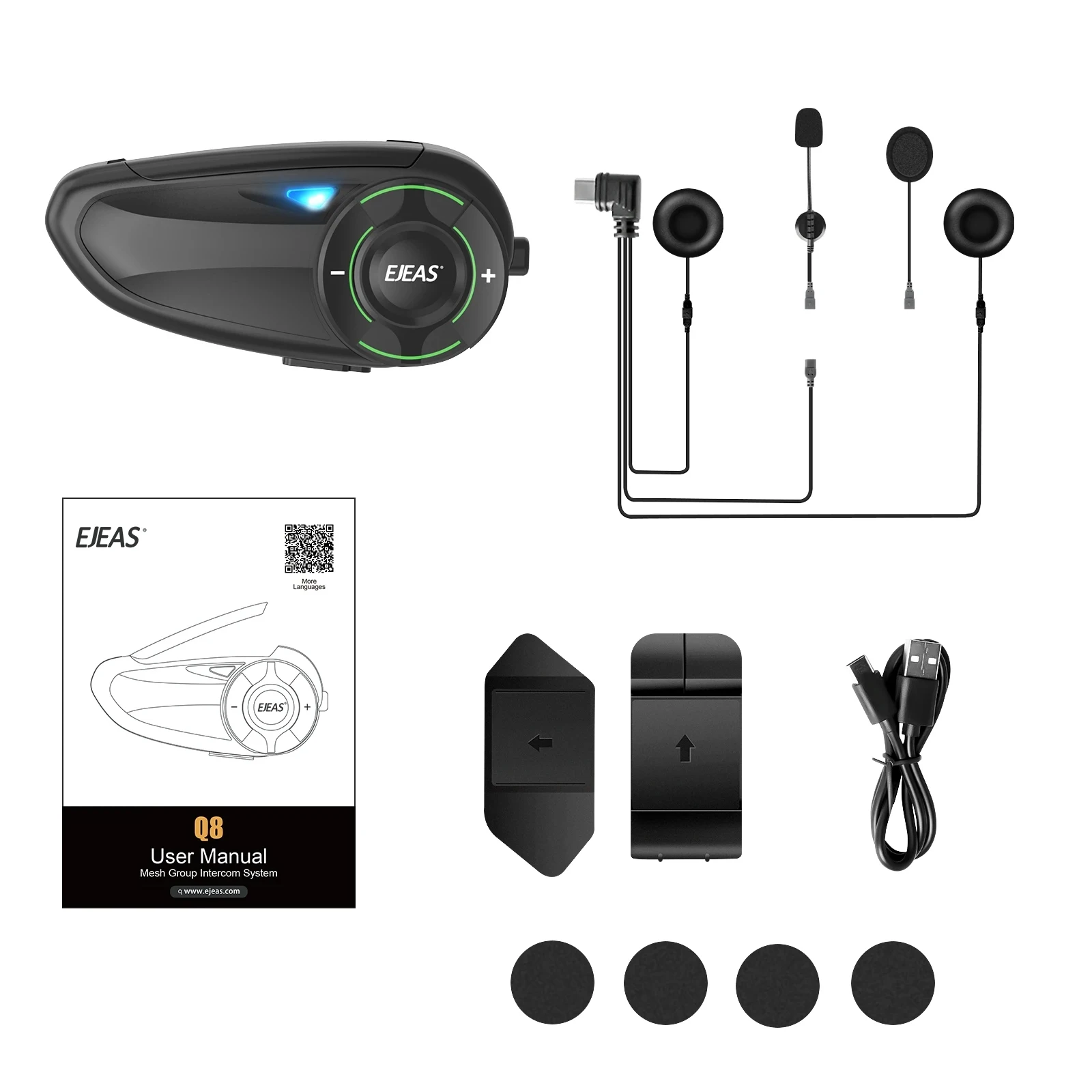 EJEAS Q8 Motorradhelm-Headset 6-Personen-Mesh-Gruppenintercom Reichweite 1000M Mehrsprachige Sprachansagen IP67 Wasserdicht – Detail 23