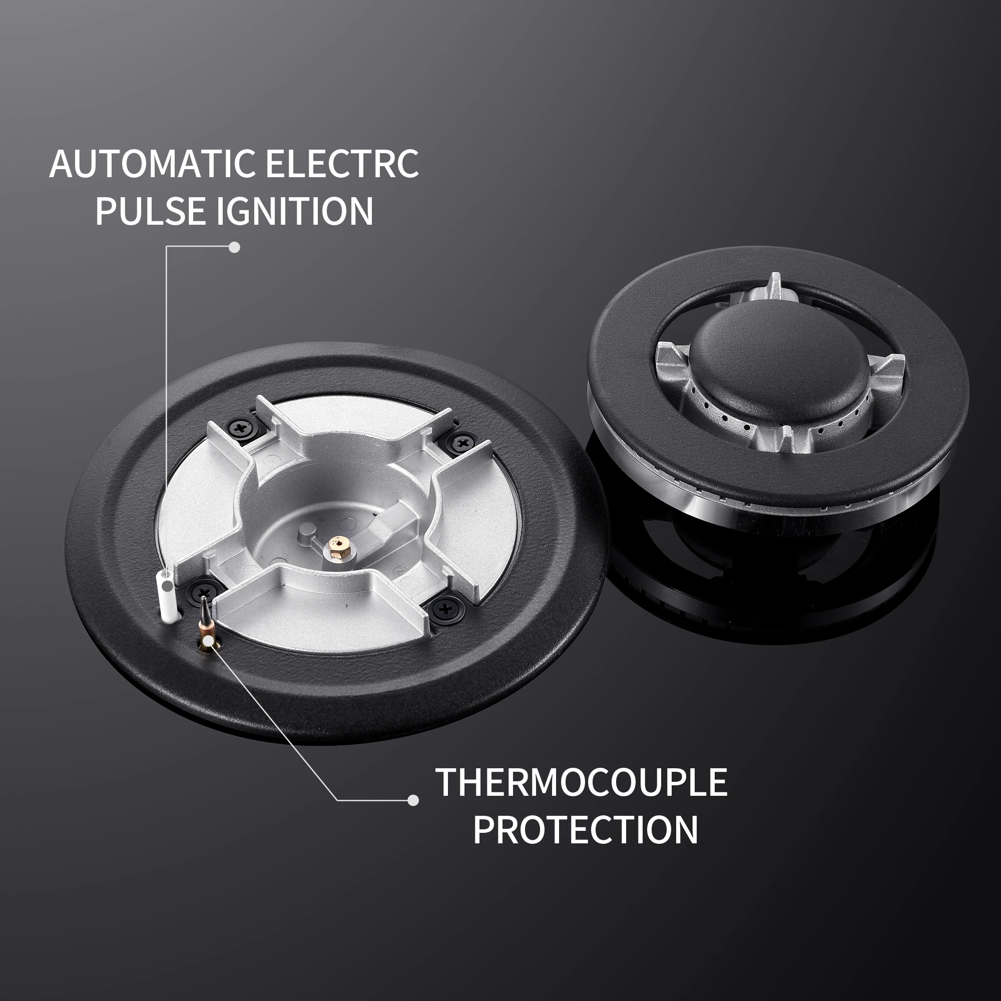 24 Inch 4-Burner Gas Cooktop | Dual Fuel NG/LPG Convertible | Thermocouple Protection & Built-in Design | Tempered Black Glass 5