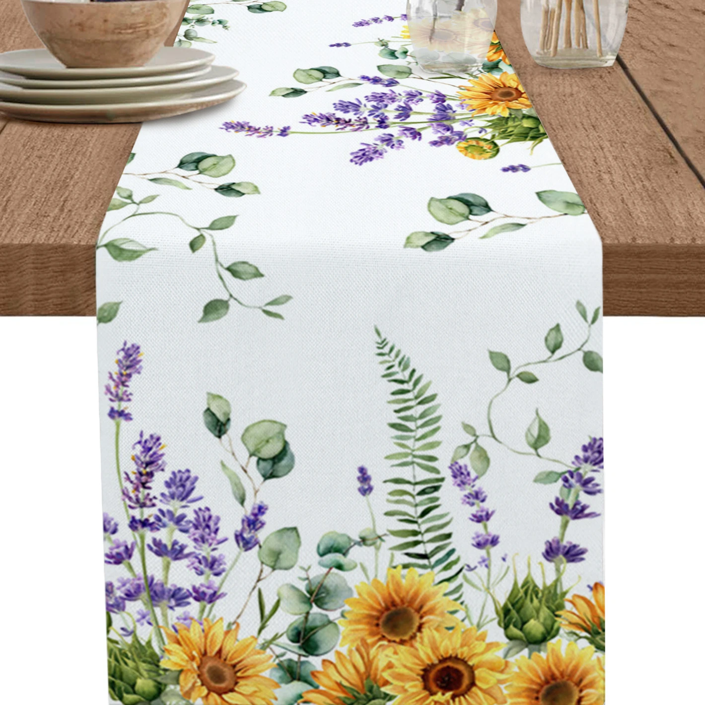 thumbnail image 1 of Camino de mesa de flores y mariposas, mantel de lino y algodón, cubierta de lujo para cocina y cena, decoración de fiesta de boda, Primavera, 1 of 5