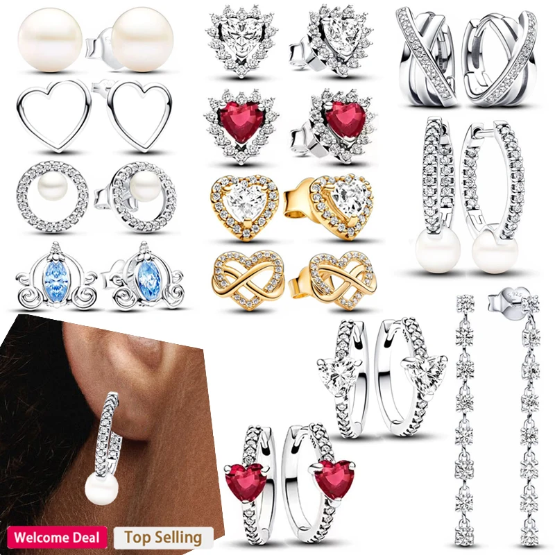 2024 New 925 Sterling Silver Women's Exquisite Shining Love Heart Pearl Original Logo Ring Girlfriend DIY Fashion Charm Jewelry
