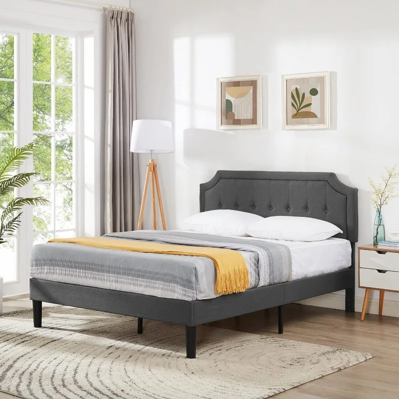 

Upholstered Platform Bed Frame With Adjustable Headboard,Wooden Slats Support,No Box Spring Needed, Full Size Home Furniture