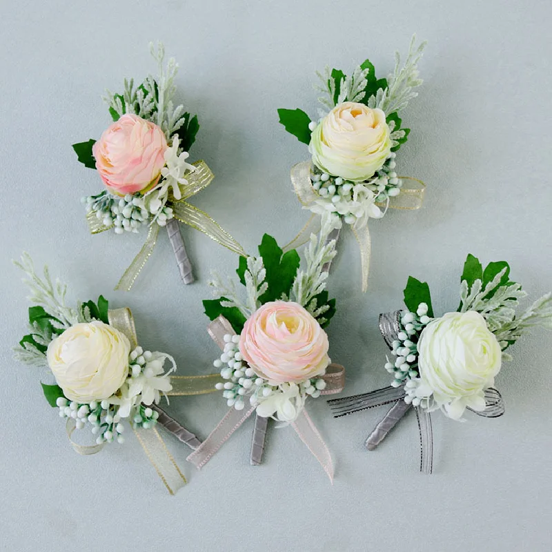 Boutonniere And Wrist Corsag Wedding Supplies Wedding Flower Art Simulation Flower Business Celebration Opening Guests extra large wedding holiday flower phalaenopsis feels glue moisturizing artificial flower home decoration simulation plant