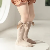 2023 New Kids Knee High Socks Baby Girls Boys Bow Long Sock Soft Cotton Mesh Breathable Children Hollow Out Socken For 0-7 Years 1