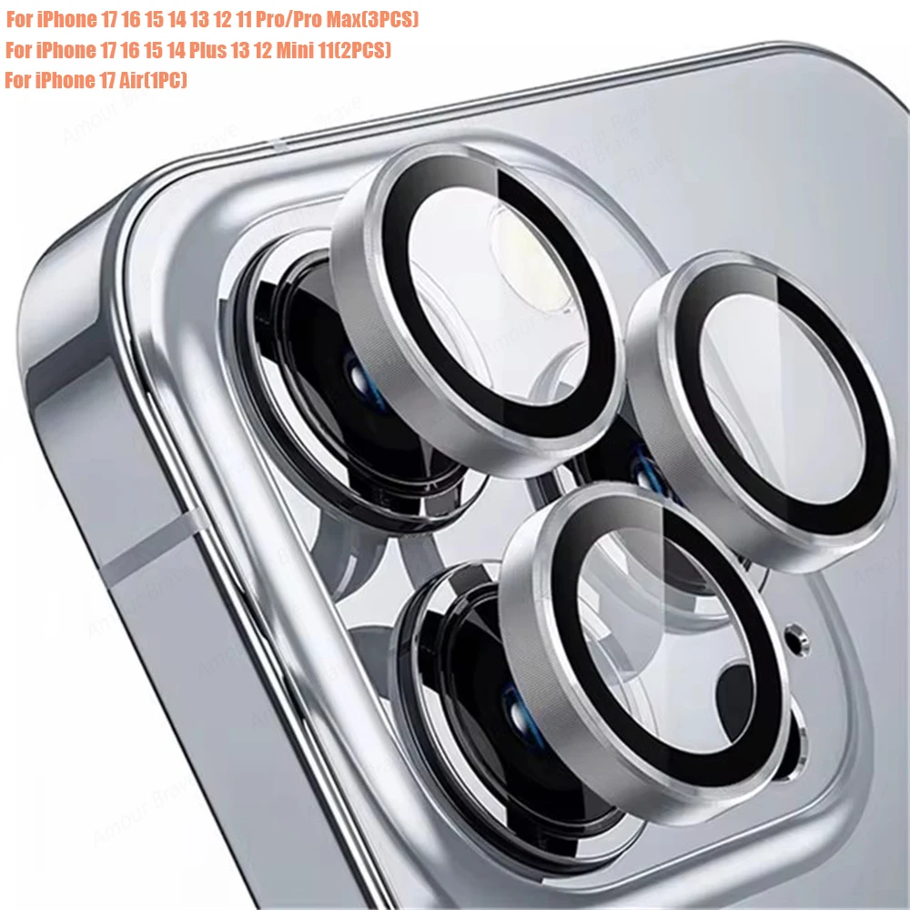 Premium Tempered Glass Camera Lens Protector with Metal Ring