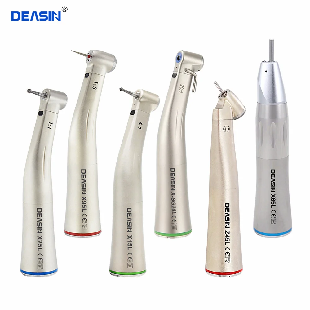 

X95L Dentistry contraangulo Dental 1:5 Increasing Speed Handpiece Against Contra Angle LED Optic Fiber Quattro Spray Red Rings
