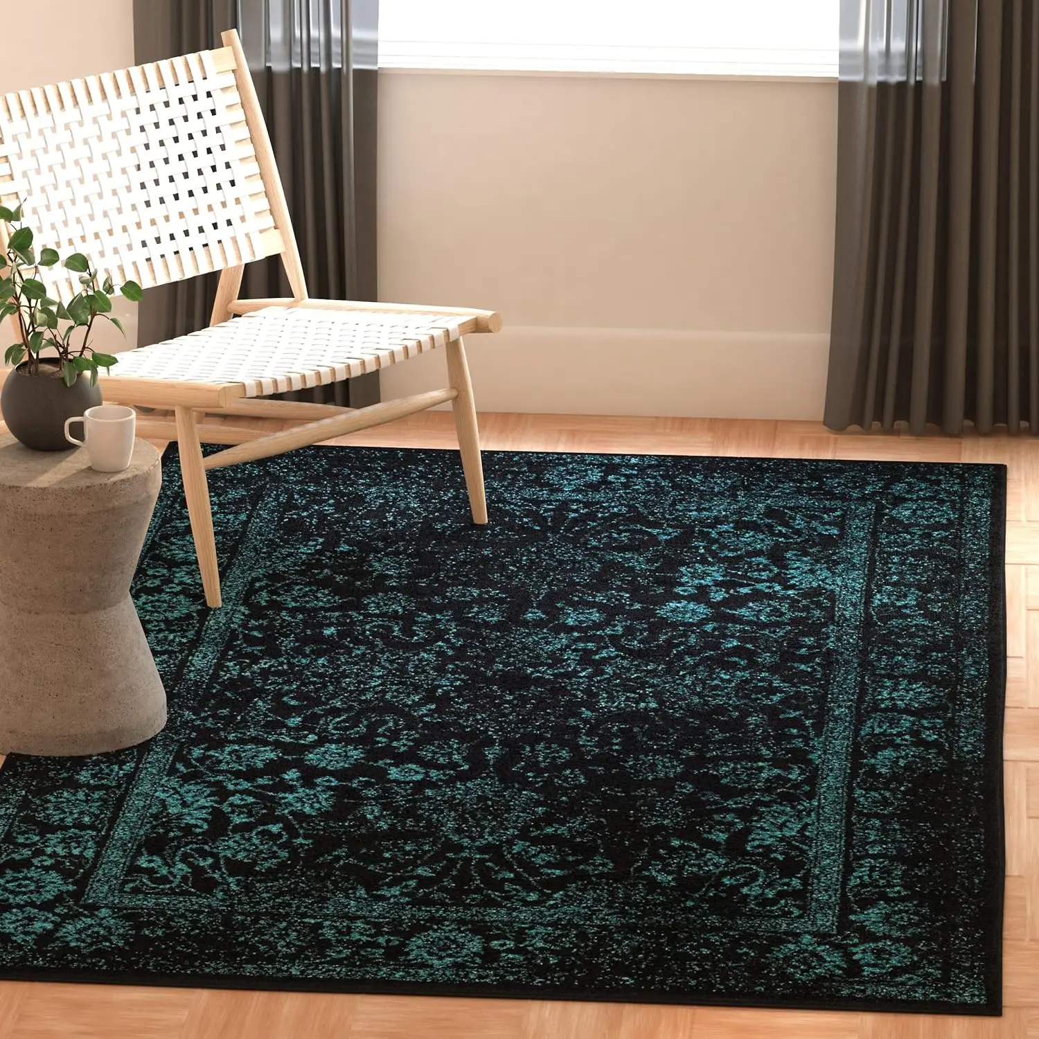 

Safavieh Adirondack Collection Area Rug - 10' x 14', Black & Teal, Oriental Distressed Design, Non-Shedding & Easy Care, Ideal f