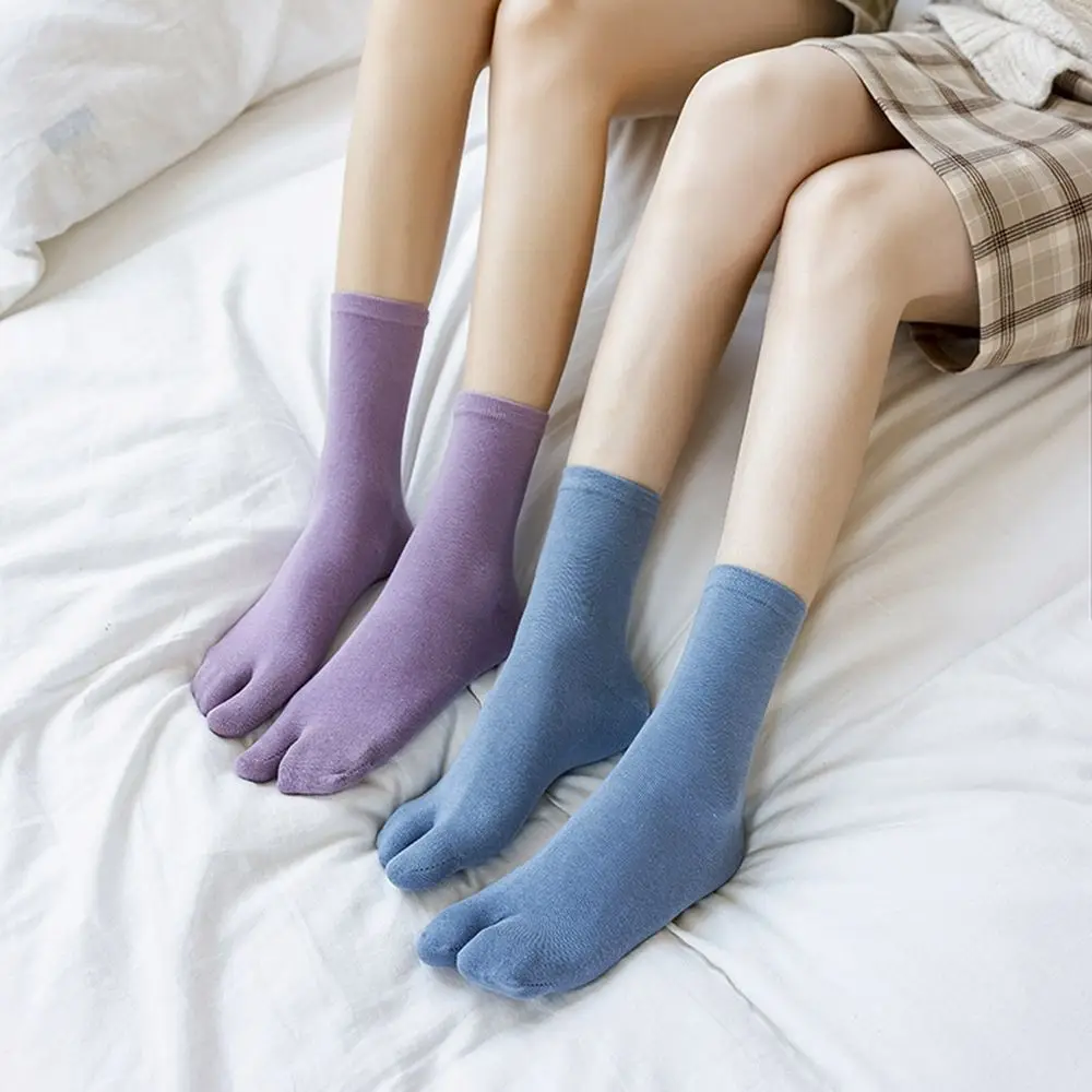 Unisex algodão monocromático Split Toe meias, simples meias confortáveis de dois pés, japonês Harajuku meias, casal meias