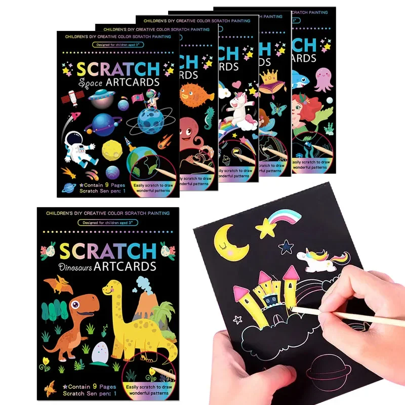 

Magic Rainbow Color Scratch Art Painting Paper Card Kit Cartoon Dinosaur Drawing Board Kids DIY Educational Toys Christmas Toys