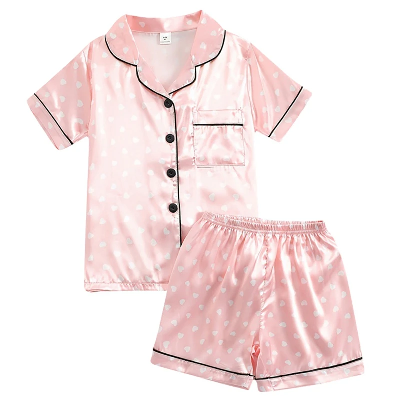 Girls' Simulated Silk Short Sleeved Home Clothes And Children's Pajamas
