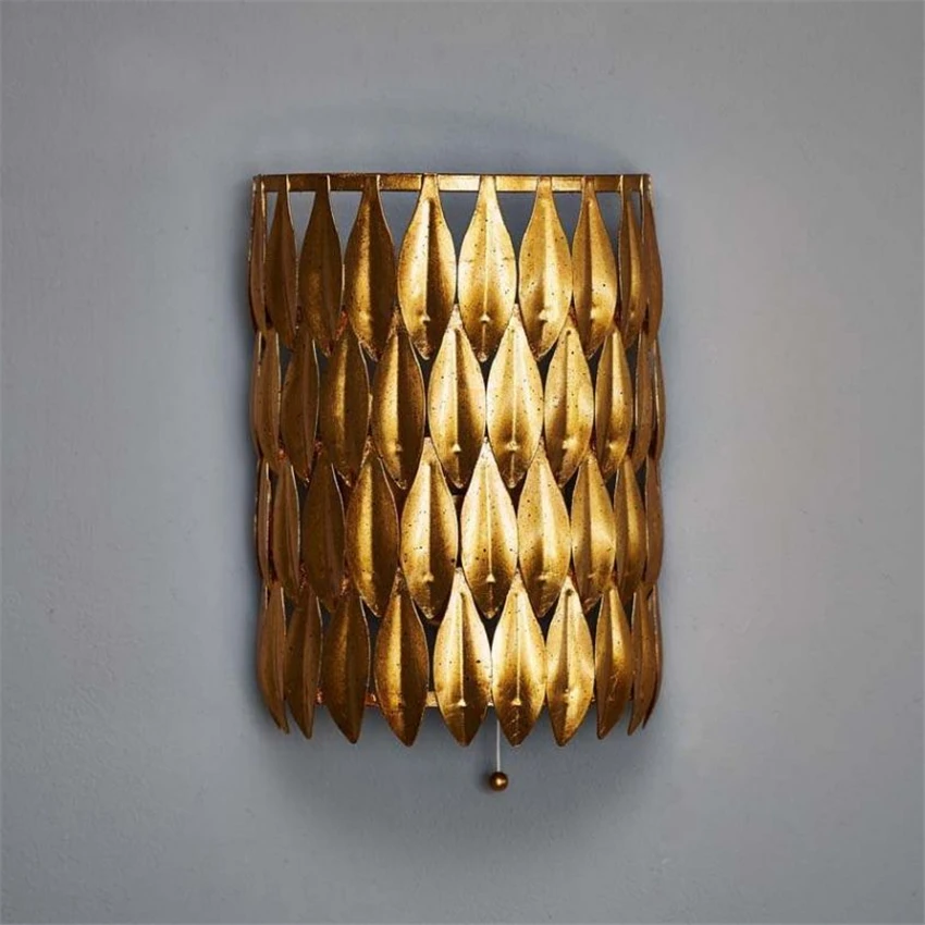 

Nordic Vintage Gold Leaves Wall Lamps American Living Room Dining Room Bedroom Hallway Balcony Art Deco Luxury Wall Lights LED