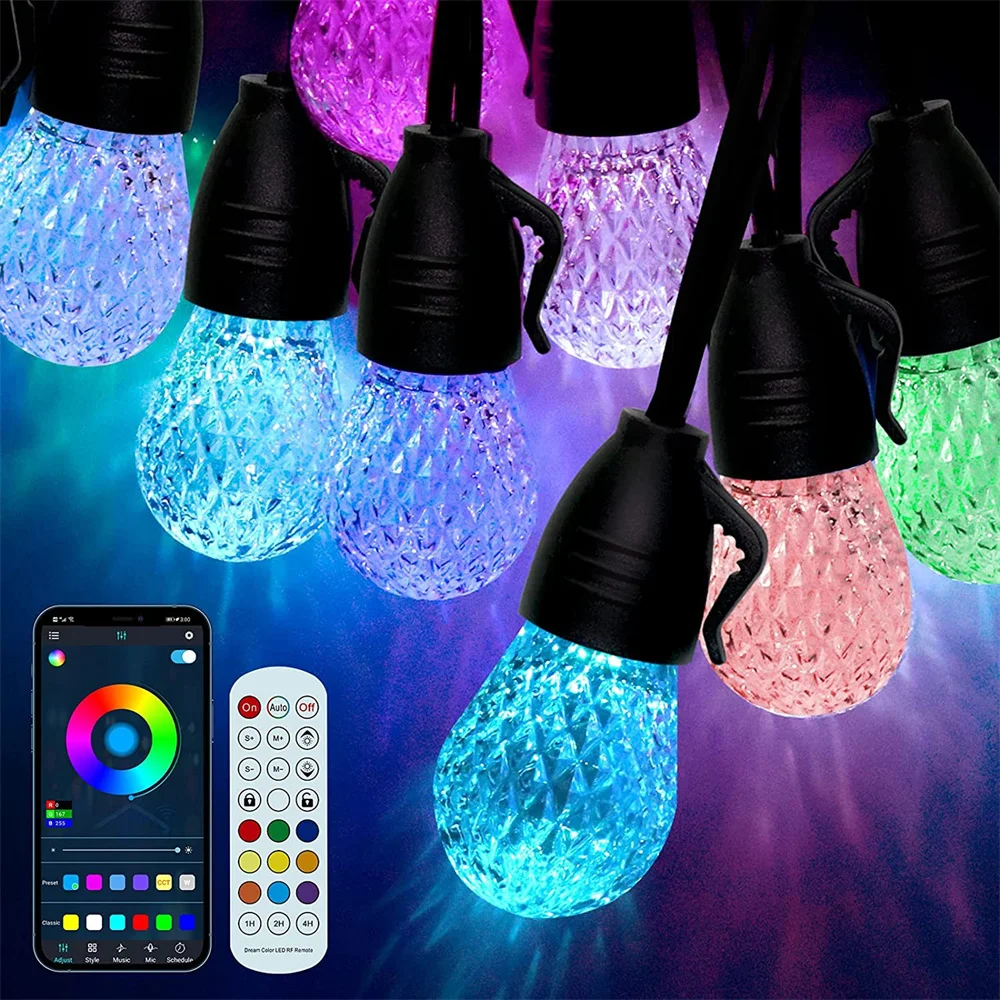 15M 15/25LED Outdoor String Lights RGB Dimmable Colored String Light with APP and Remote Control Edison Bulbs for Balcony Garden new outdoor large scale colored marine world shark inflatable slide slide trampoline combination