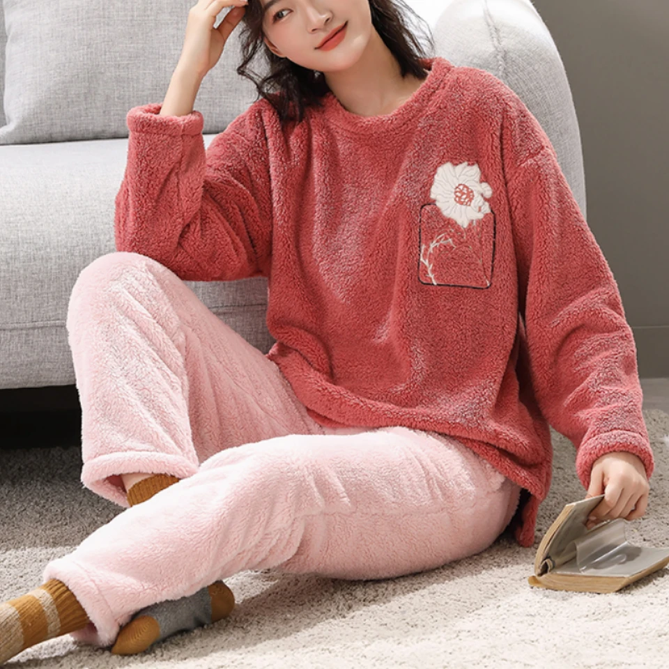 Oelaio Clearance - Pijaa De Invierno Para Ujer, 2 Piezas, Cálido Forro Polar, Conjunto De