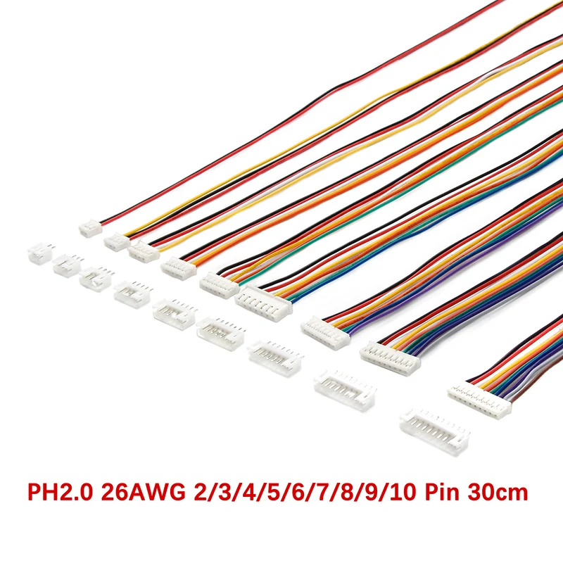5 Par Jst PH2 2-Pin Enchufe & Toma,2,0mm Distancia Pin,Conector Con 120mm Kabel 