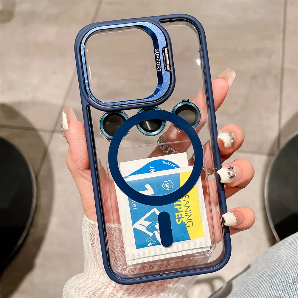 Premium Magnetic Stand Glass Lens Protection Phone Case with Magsafe Compatibility and Shockproof Design