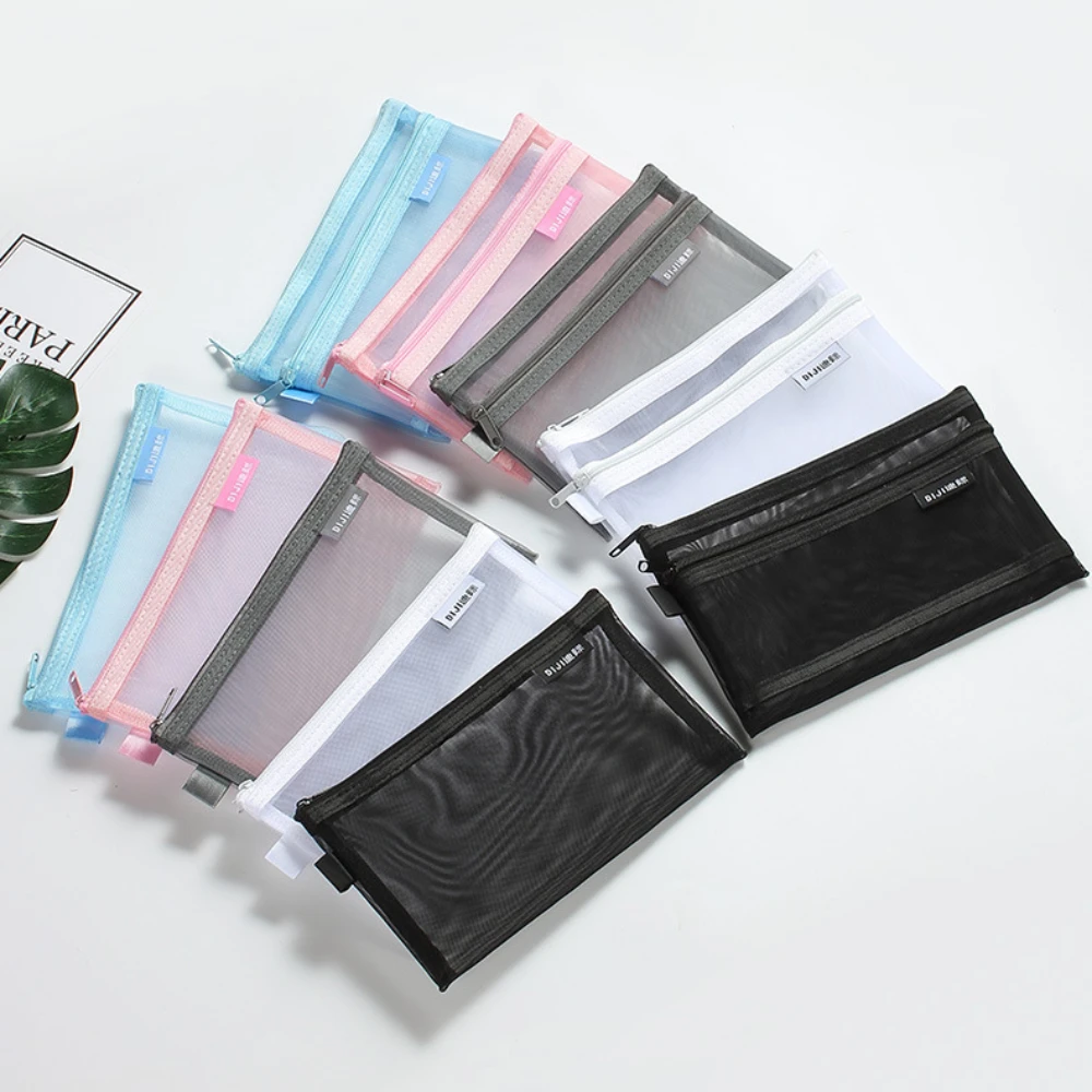 Transparente Nylon Mesh Bleistift Tasche große Feder mäppchen Doppels chicht Schreibwaren Tasche minimalist ische Student Prüfung Aufbewahrung tasche Make-up-Tasche