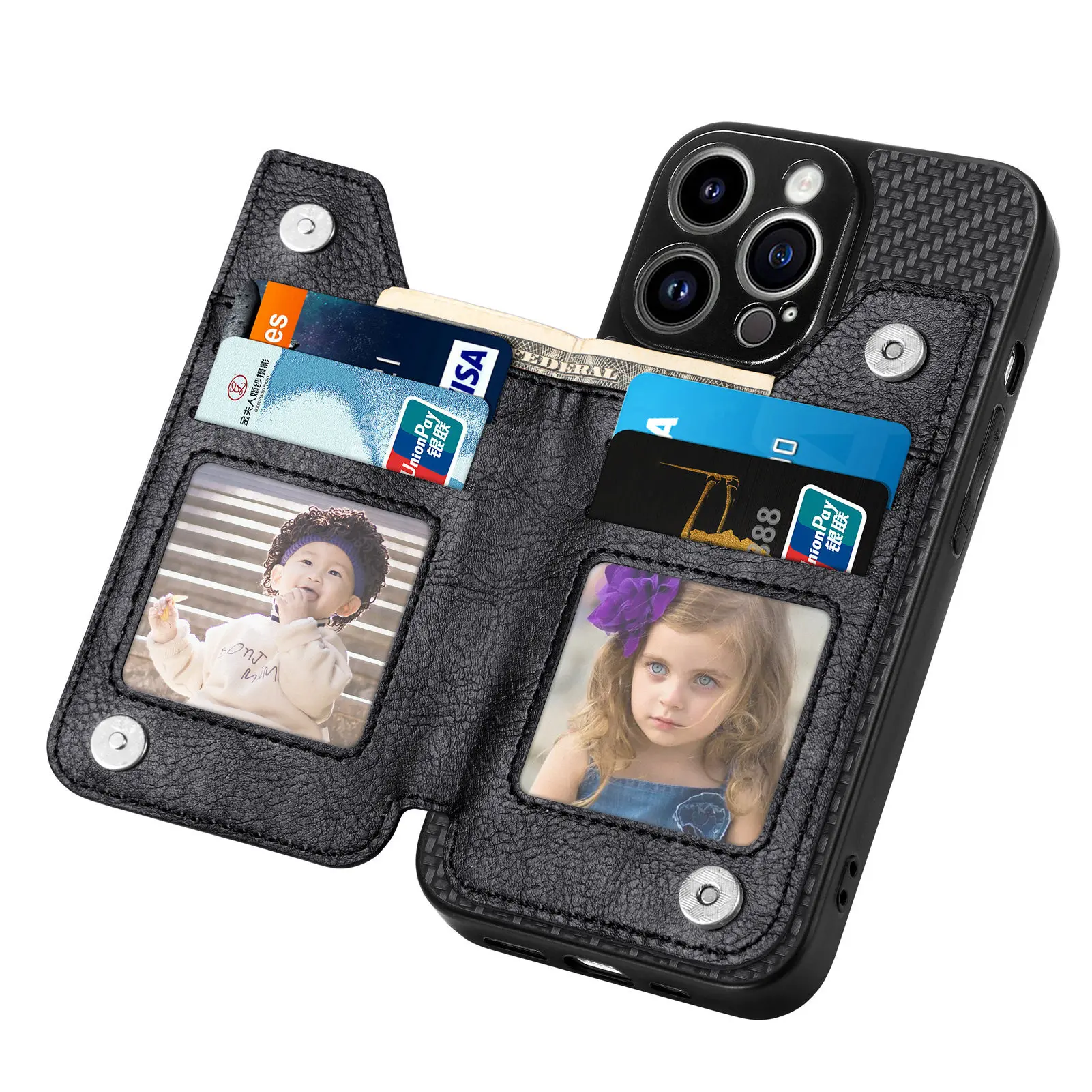 Leather Zipper Wallet Phone Case with 4 Card Slots - Shockproof Protective Cover