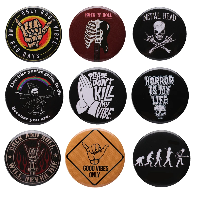 Punk Gothic Tinpate Pin Hip-Pop Rock n Roll Button Soft Brooches Backpack  Clothes Collar 44mm Badge Pin Jewelry for Music-lover - AliExpress