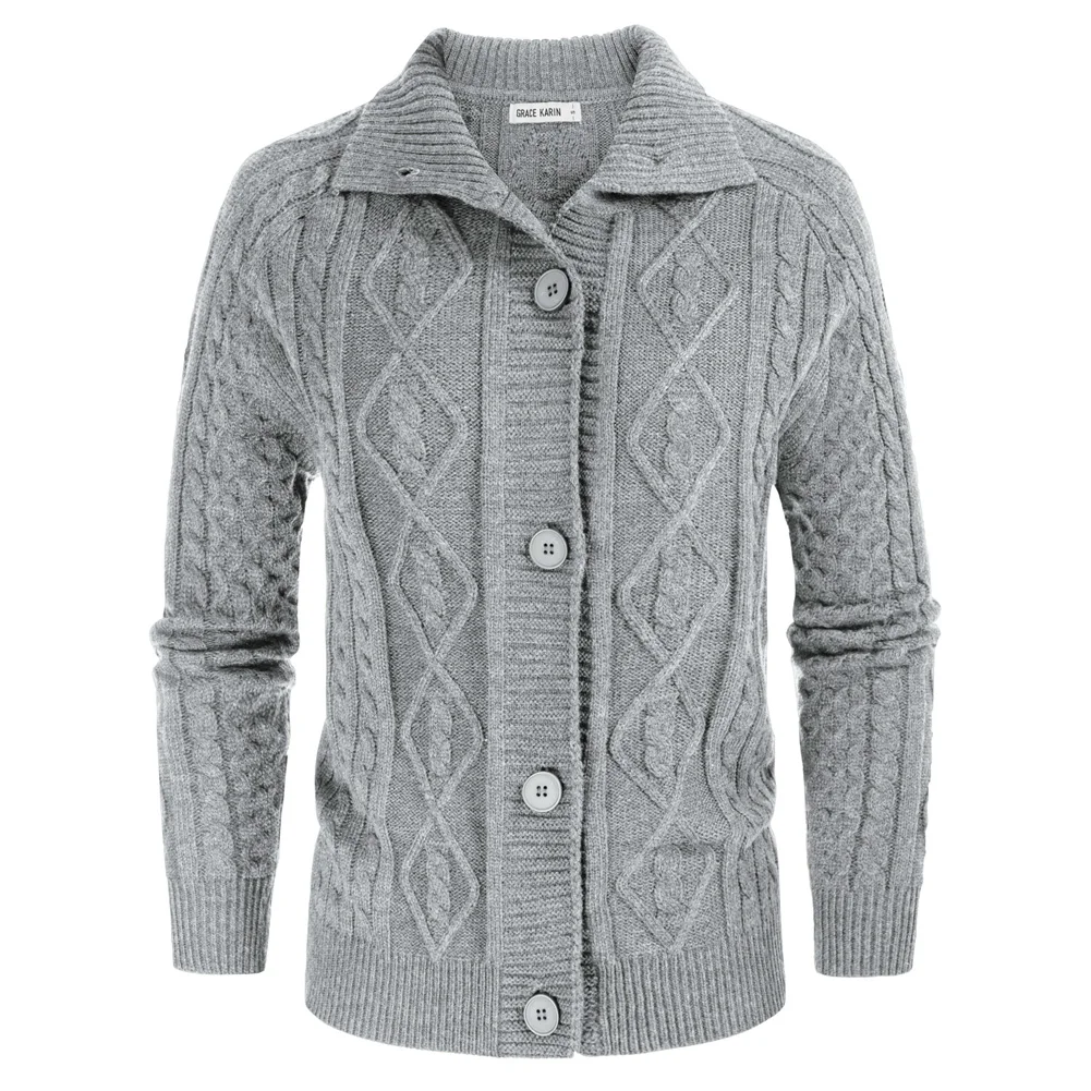 

GRACE KARIN Fall Outwear Women's Button Down Chunky Cable Knit Cardigan Long Sleeve Stand Collar Cardigan Sweaters Ladies Coat