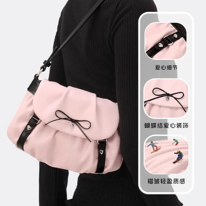 JIAERDI Sweet Cute Y2k Shoulder Bags Women Fairy Core Aesthetic Bow Leather Pink Handbag Purse Ladies Underarm Bag Aesthetics