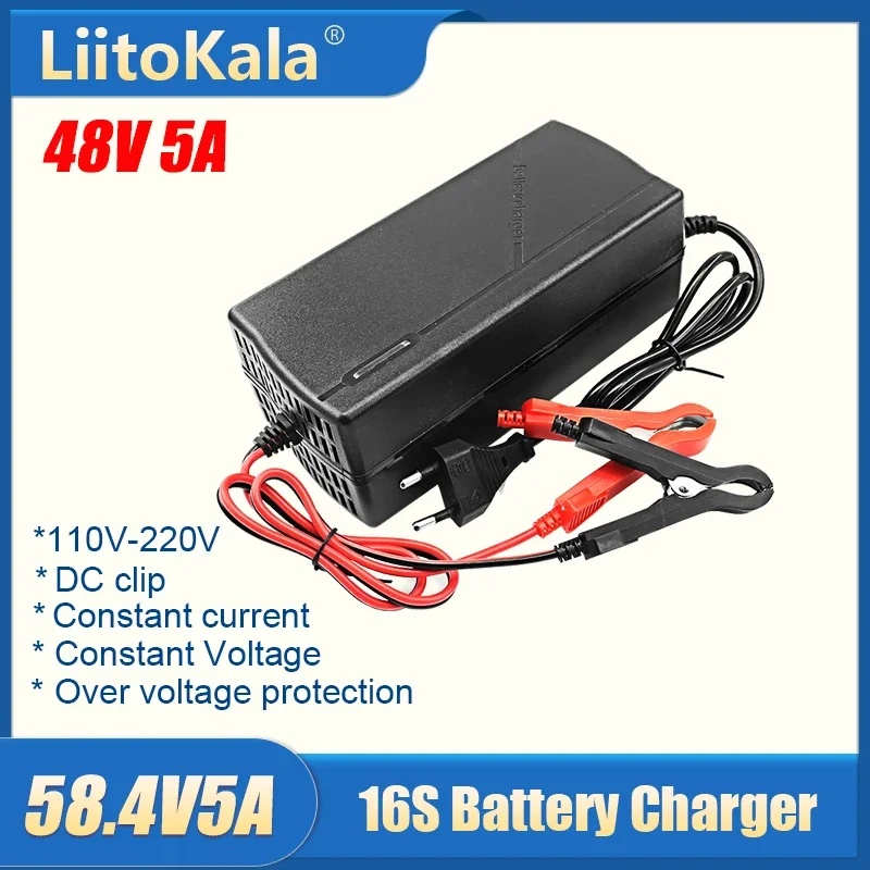

LiitoKala 58.4V 5A Charger Electric Bicycle Charger 58.8V 4amp For 16S 48V LiFePO4 outdoor Battery Charger