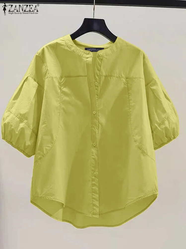 

2024 ZANZEA Fashion Women O Neck 3/4 Sleeve Shirt Summer Elegant Blouse Casual Solid Buttons Down Blusas Female Work Tops Tunic