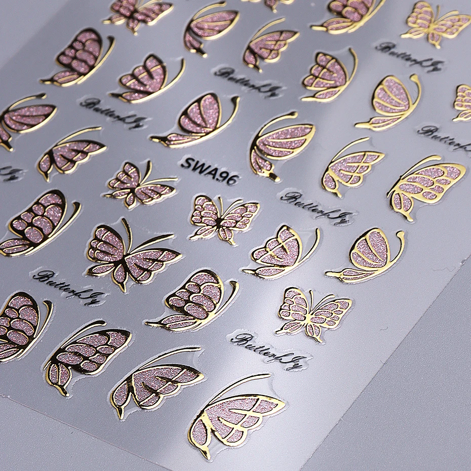 2pcs Gold Butterfly Nail Art Stickers 3D Golden Border Butterfly DIY Self Adhesive Decals Elegant Design Sliders Manicure Decor