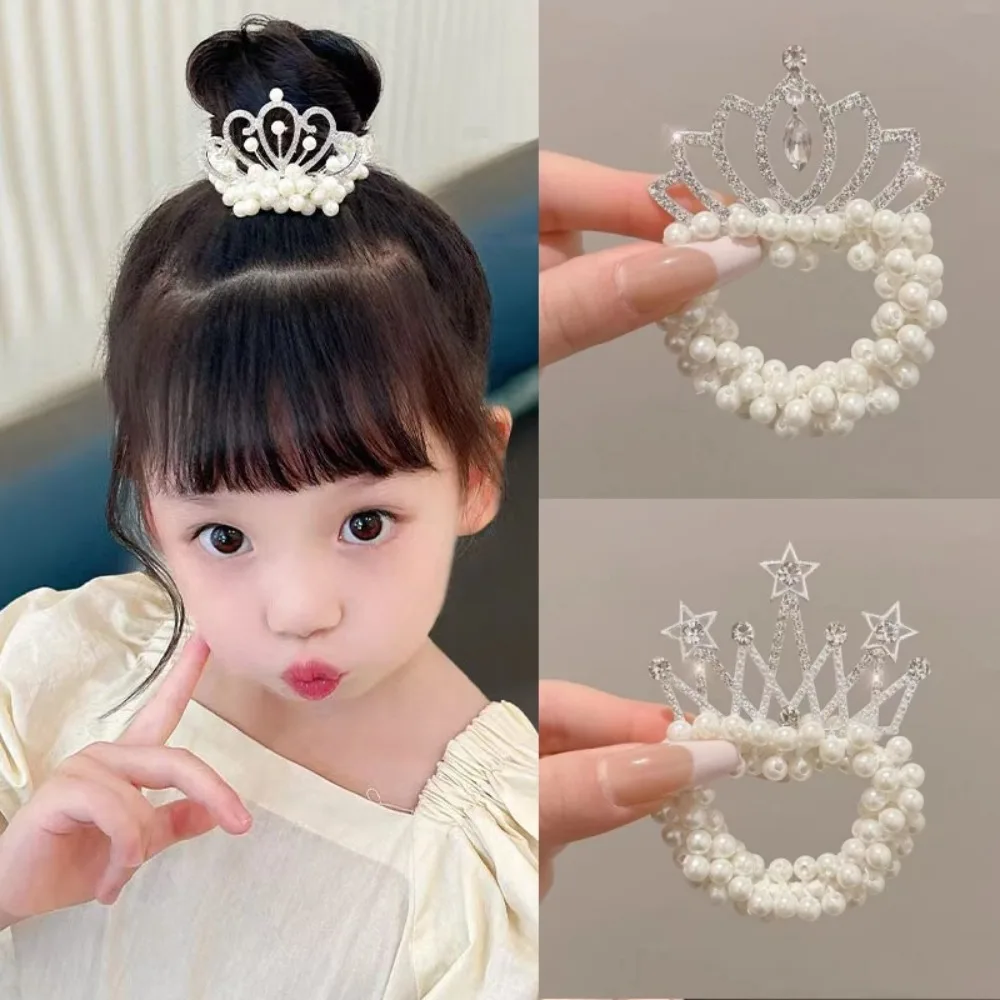 Children's Pearl Crown Princess Hair Accessories - Cute Elastic Rubber Bands and Headwear