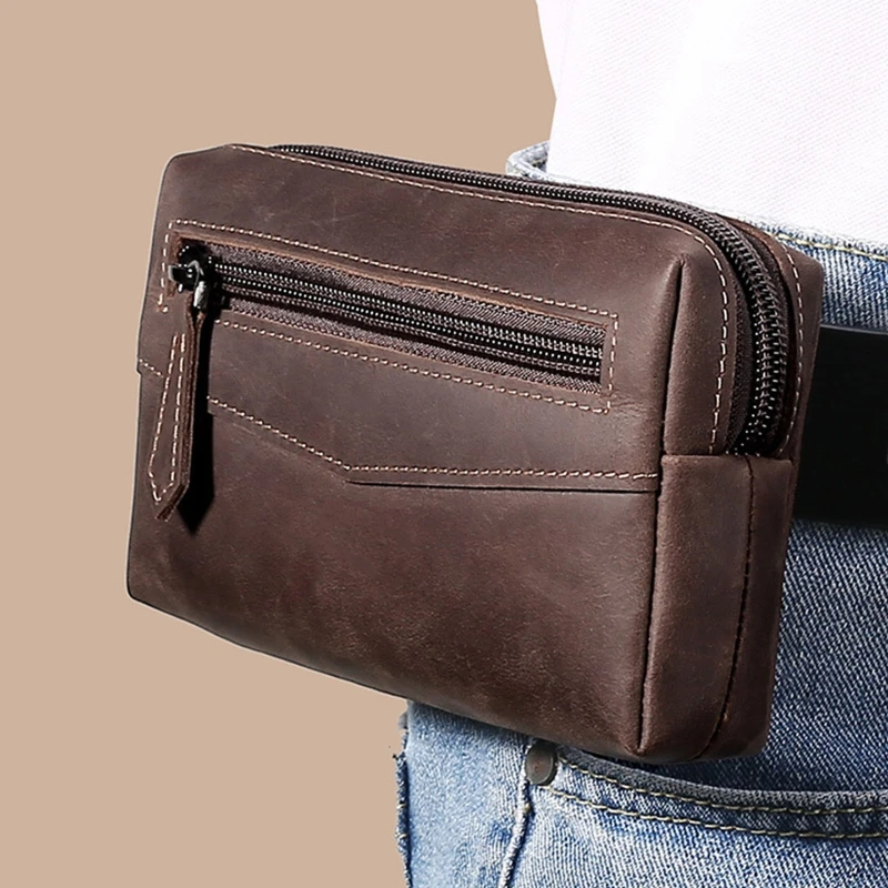 Vintage Men Waist Fanny Pack Belt Bag Leather Phone Travel Hip Hanging Purse